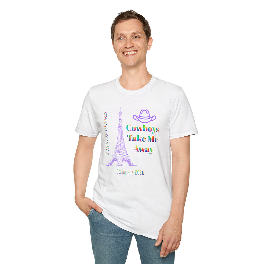 Stampede Pride | Rainbow Tee | Cowboys Take Me Away T‑Shirt — Eiffel Tower