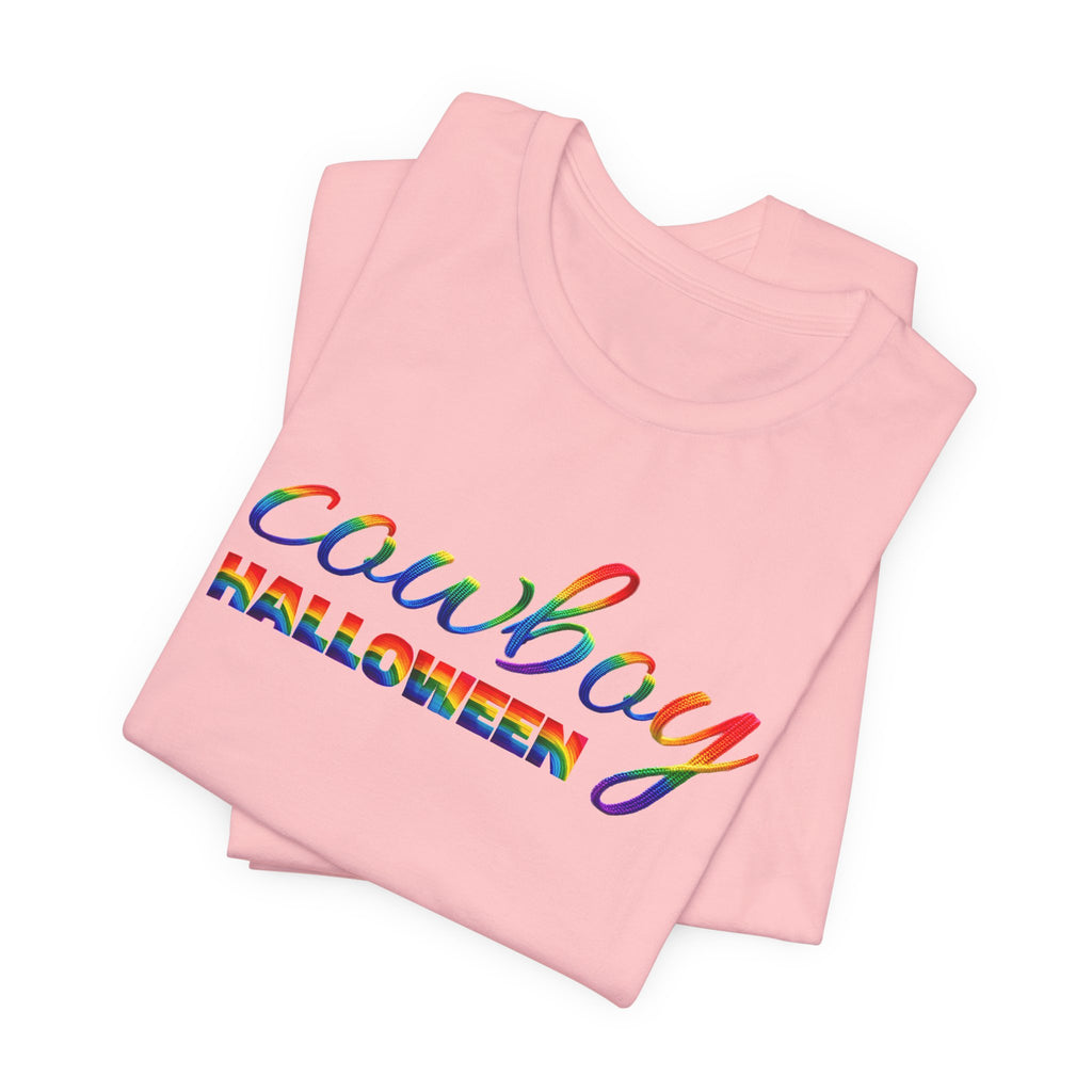 Cowboy Halloween Rainbow T‑Shirt — Colorful Script Western Halloween Tee