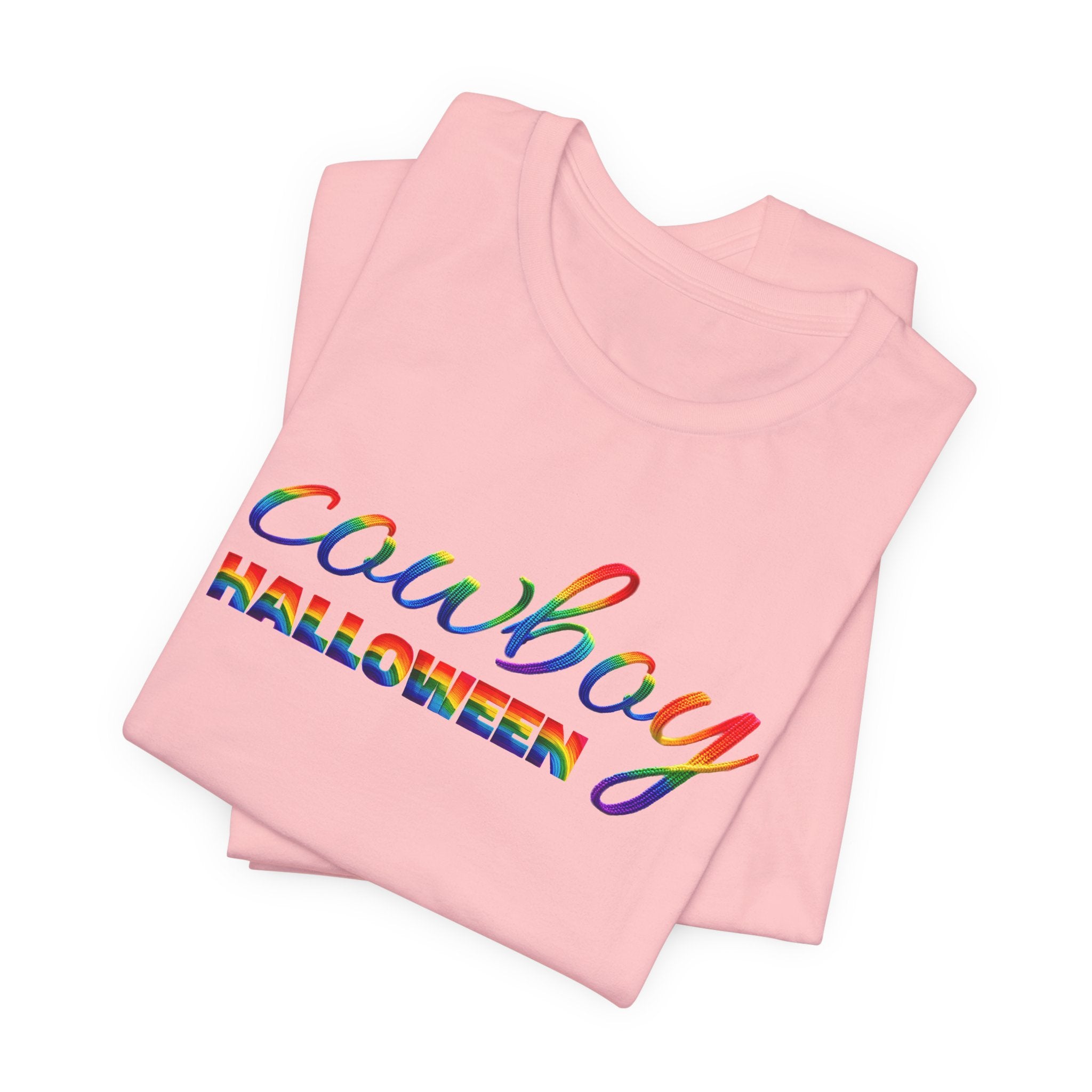 Cowboy Halloween Rainbow T‑Shirt — Colorful Script Western Halloween Tee