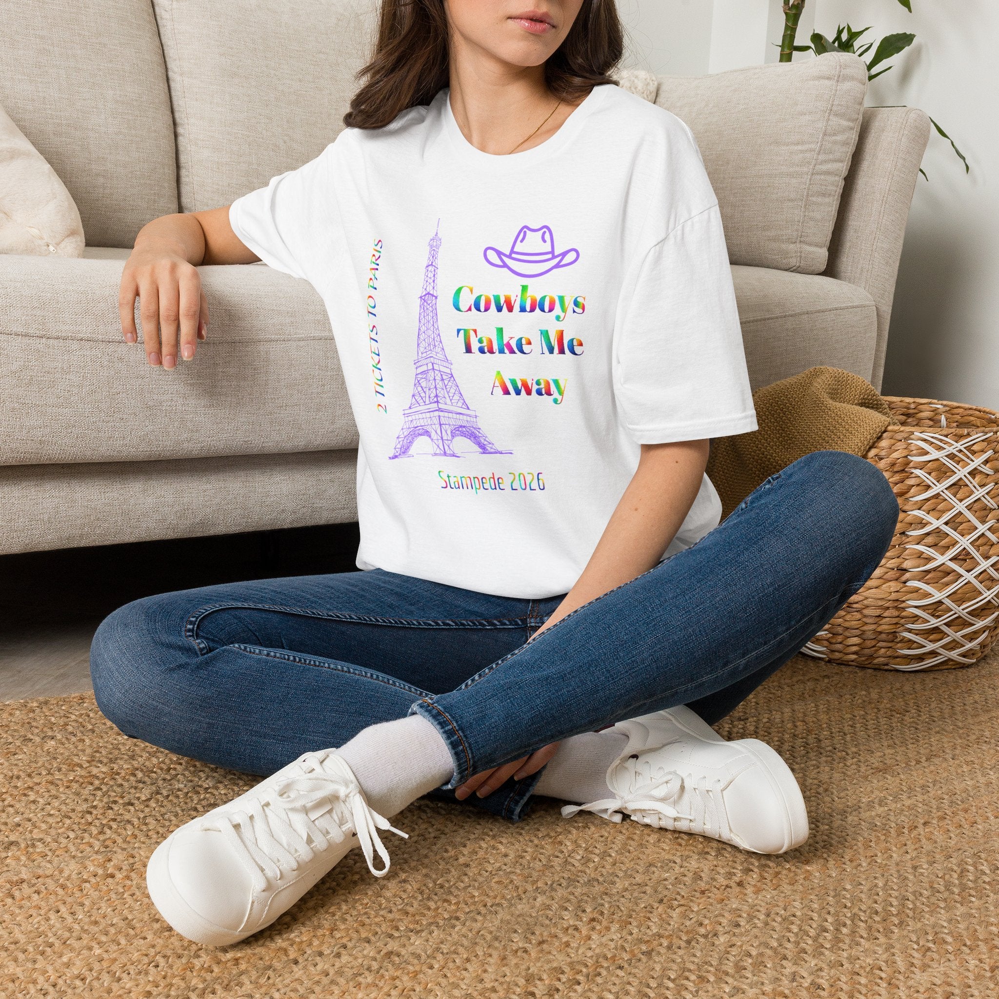 Stampede Pride | Rainbow Tee | Cowboys Take Me Away T‑Shirt — Eiffel Tower