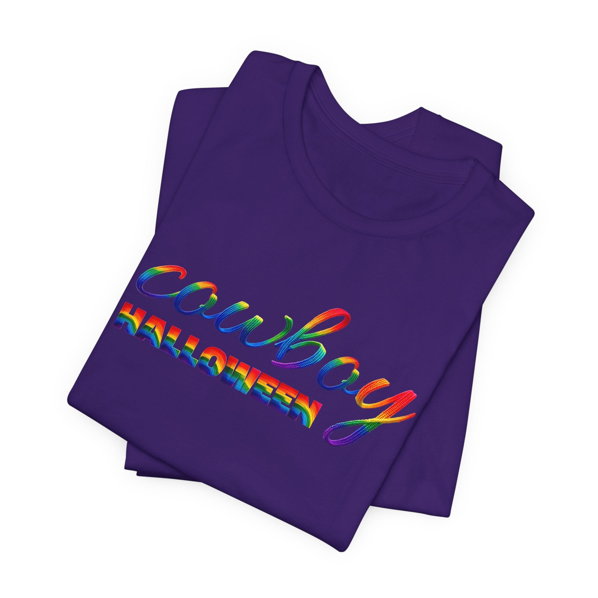 Cowboy Halloween Rainbow T‑Shirt — Colorful Script Western Halloween Tee