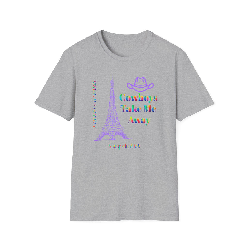 Stampede Pride | Rainbow Tee | Cowboys Take Me Away T‑Shirt — Eiffel Tower