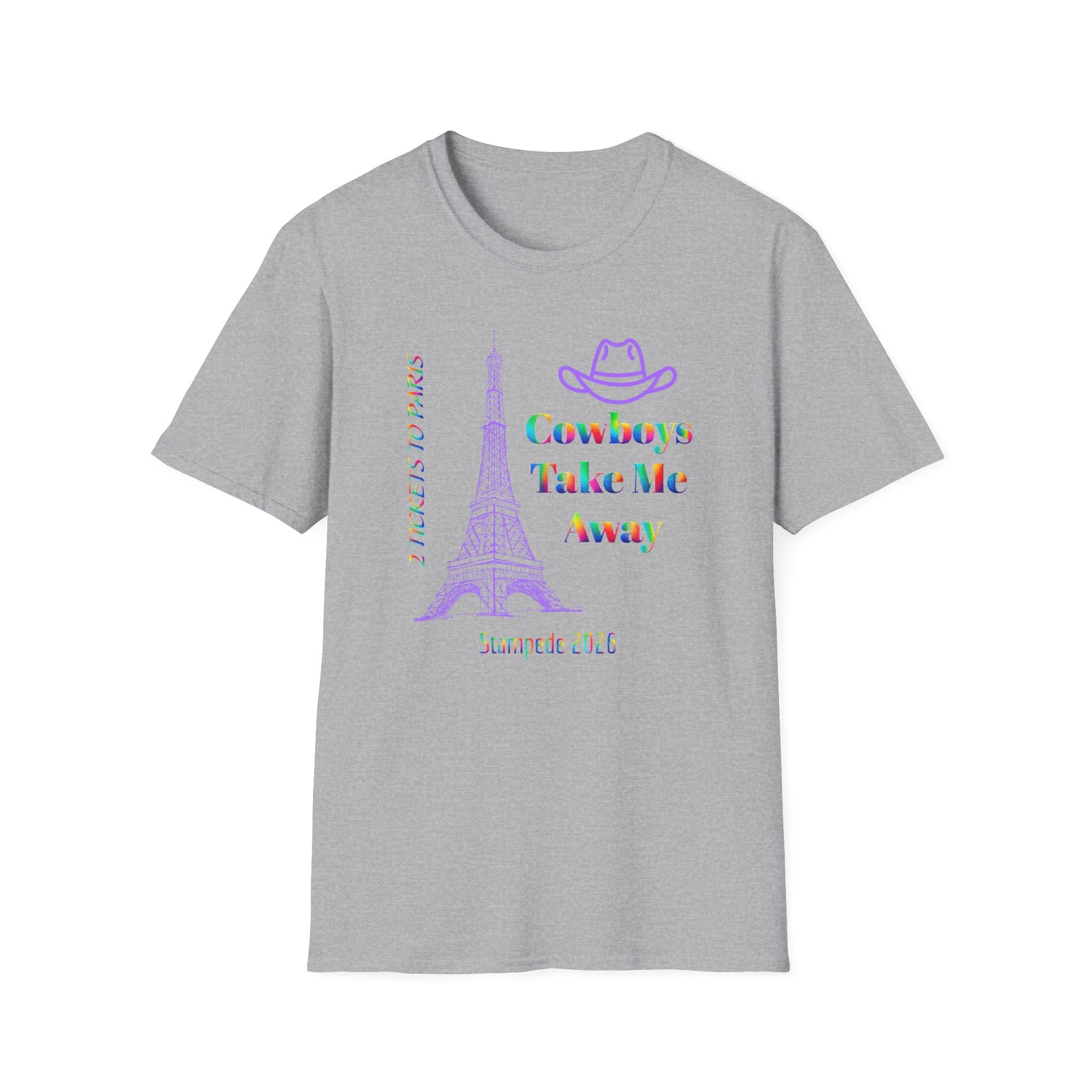 Stampede Pride | Rainbow Tee | Cowboys Take Me Away T‑Shirt — Eiffel Tower