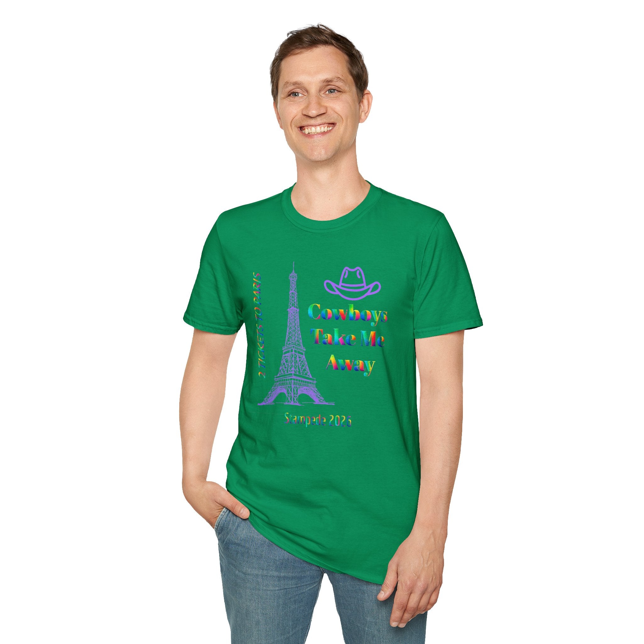 Stampede Pride | Rainbow Tee | Cowboys Take Me Away T‑Shirt — Eiffel Tower
