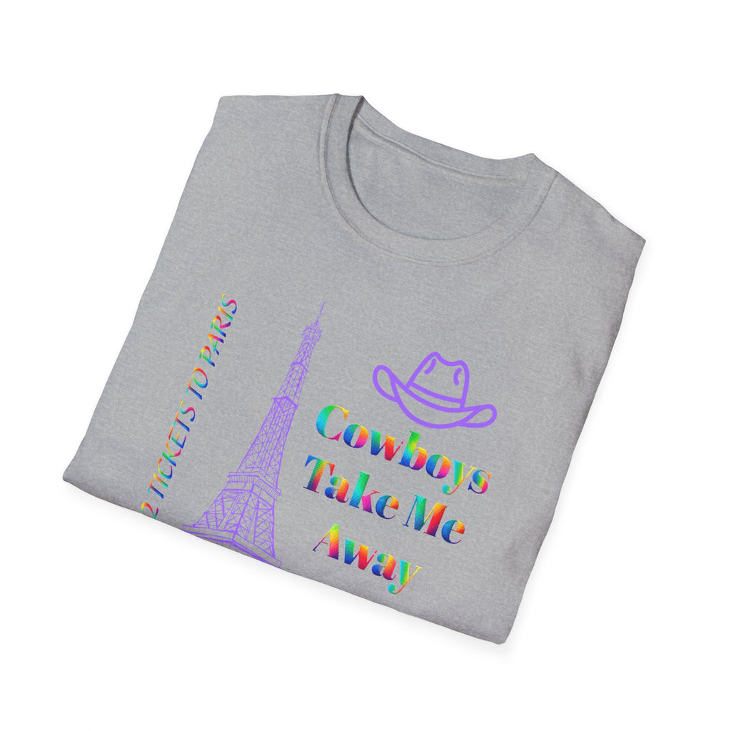 Stampede Pride | Rainbow Tee | Cowboys Take Me Away T‑Shirt — Eiffel Tower
