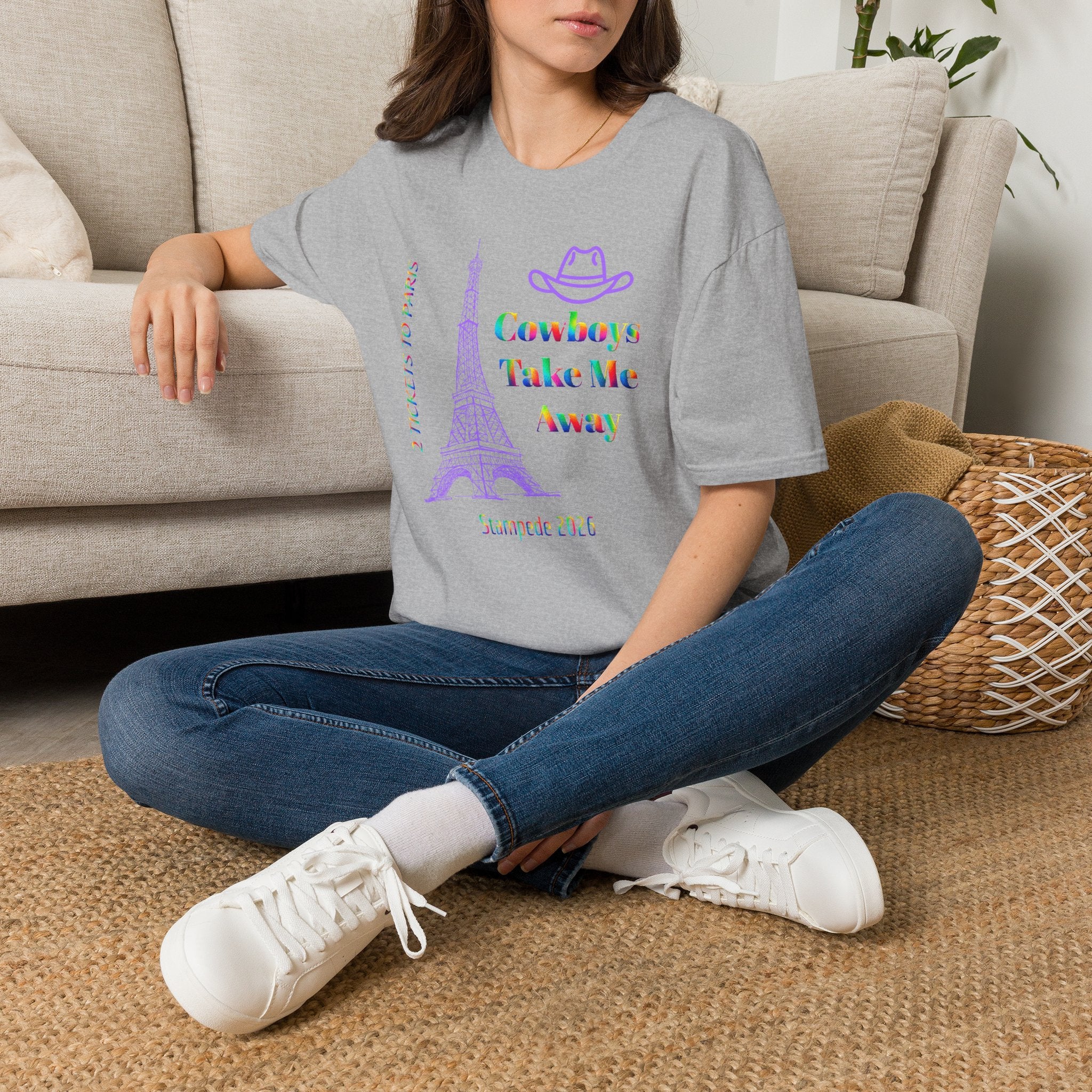 Stampede Pride | Rainbow Tee | Cowboys Take Me Away T‑Shirt — Eiffel Tower