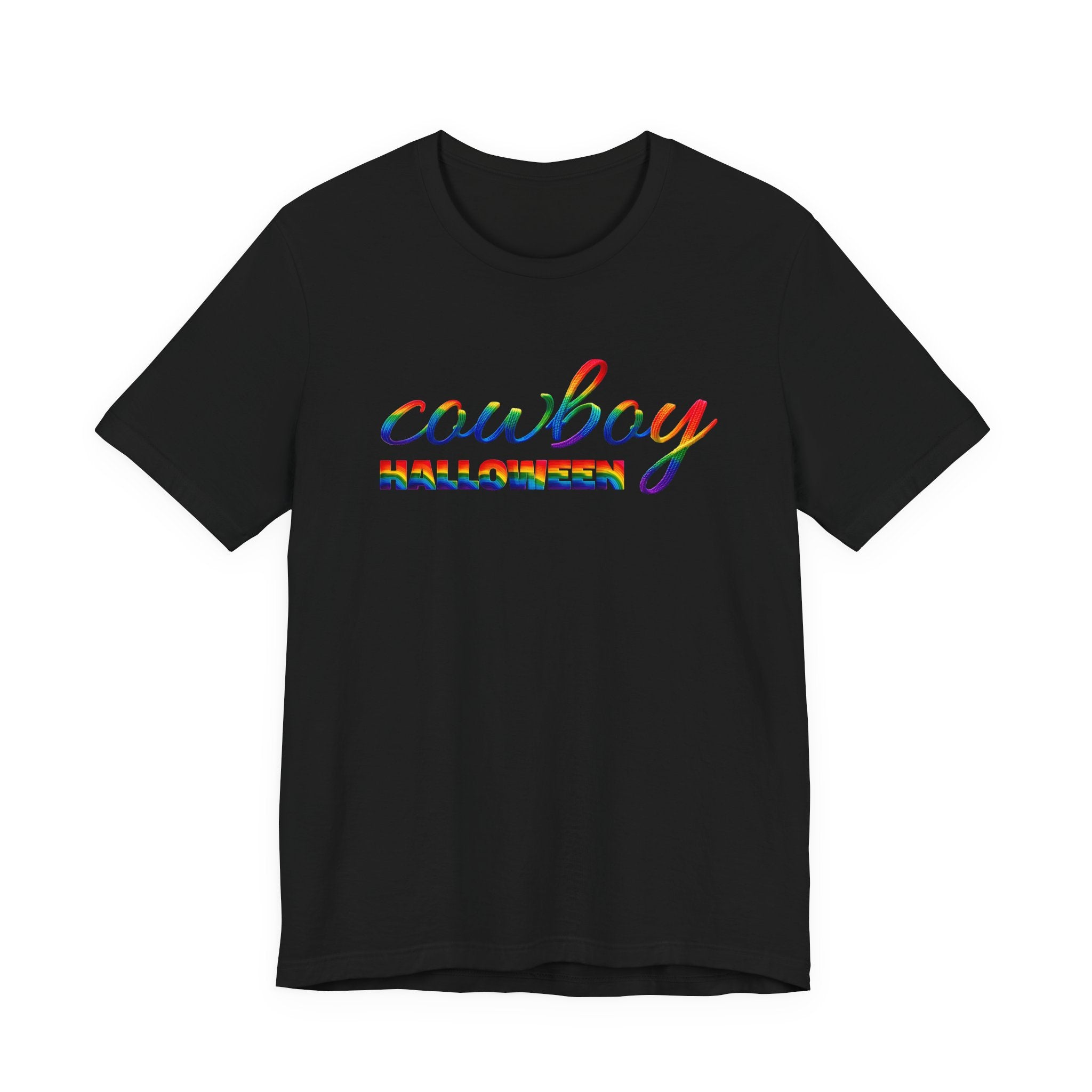 Cowboy Halloween Rainbow T‑Shirt — Colorful Script Western Halloween Tee