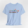 Cowboy Halloween Rainbow T‑Shirt — Colorful Script Western Halloween Tee