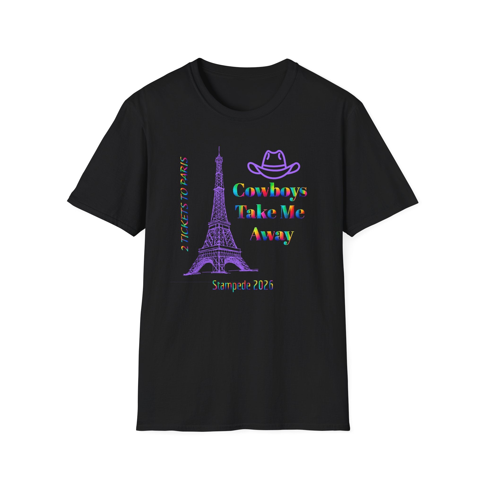Stampede Pride | Rainbow Tee | Cowboys Take Me Away T‑Shirt — Eiffel Tower