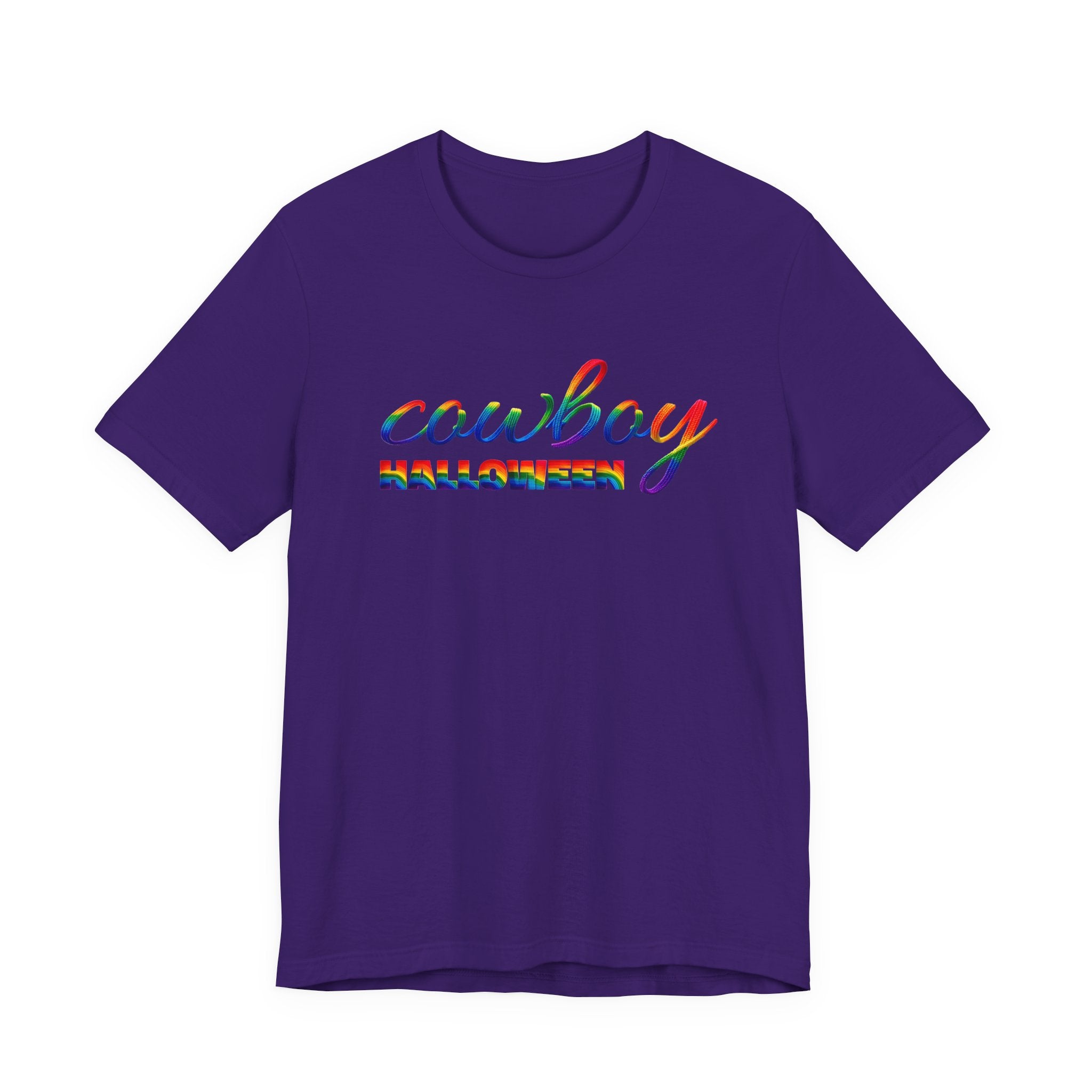 Cowboy Halloween Rainbow T‑Shirt — Colorful Script Western Halloween Tee