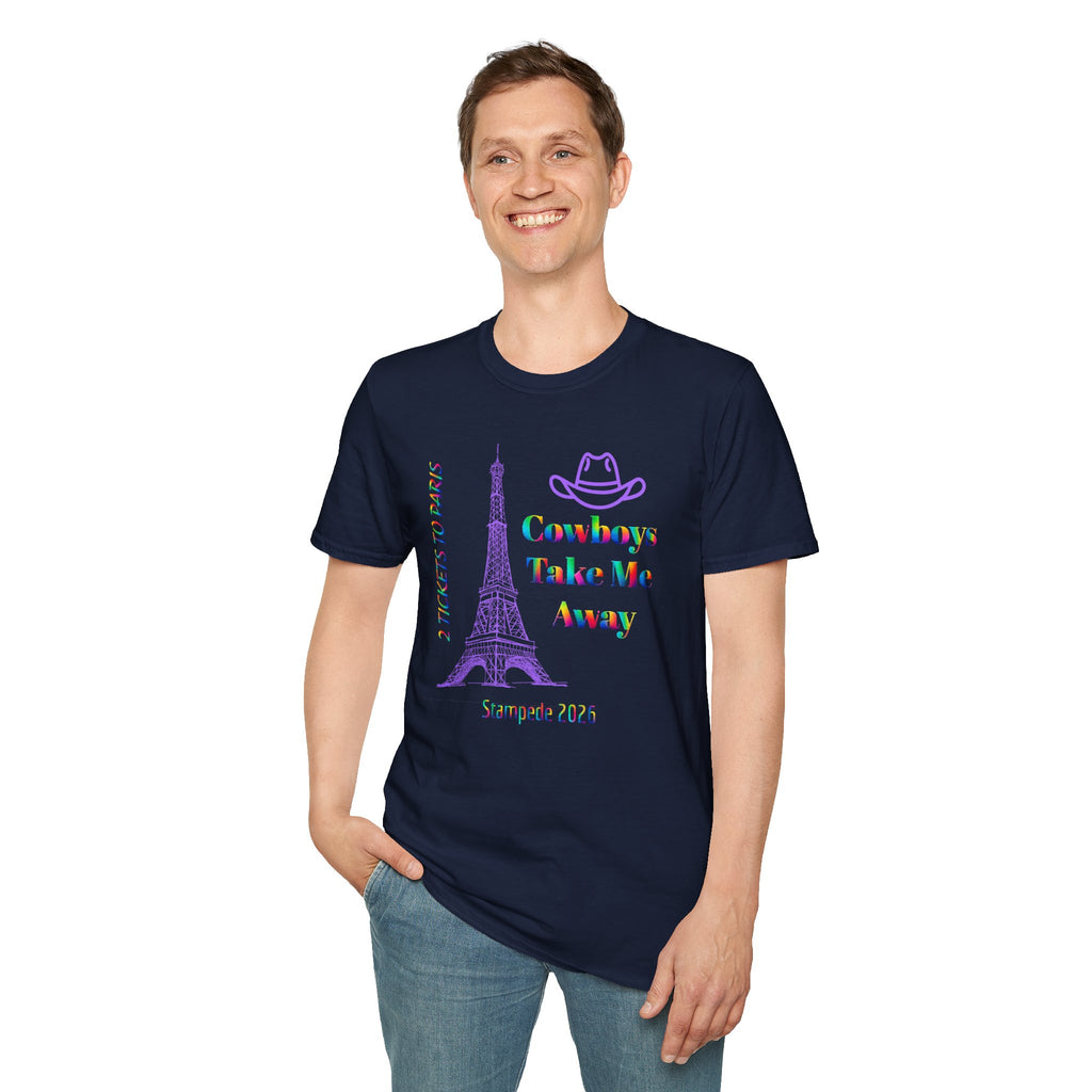 Stampede Pride | Rainbow Tee | Cowboys Take Me Away T‑Shirt — Eiffel Tower