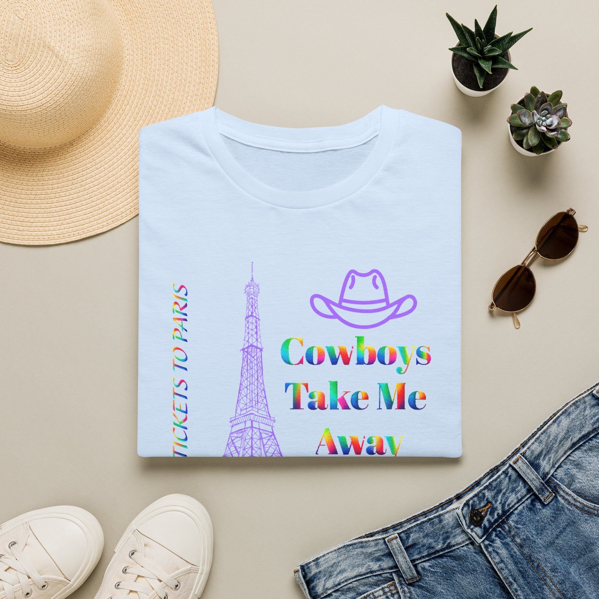 Stampede Pride | Rainbow Tee | Cowboys Take Me Away T‑Shirt — Eiffel Tower