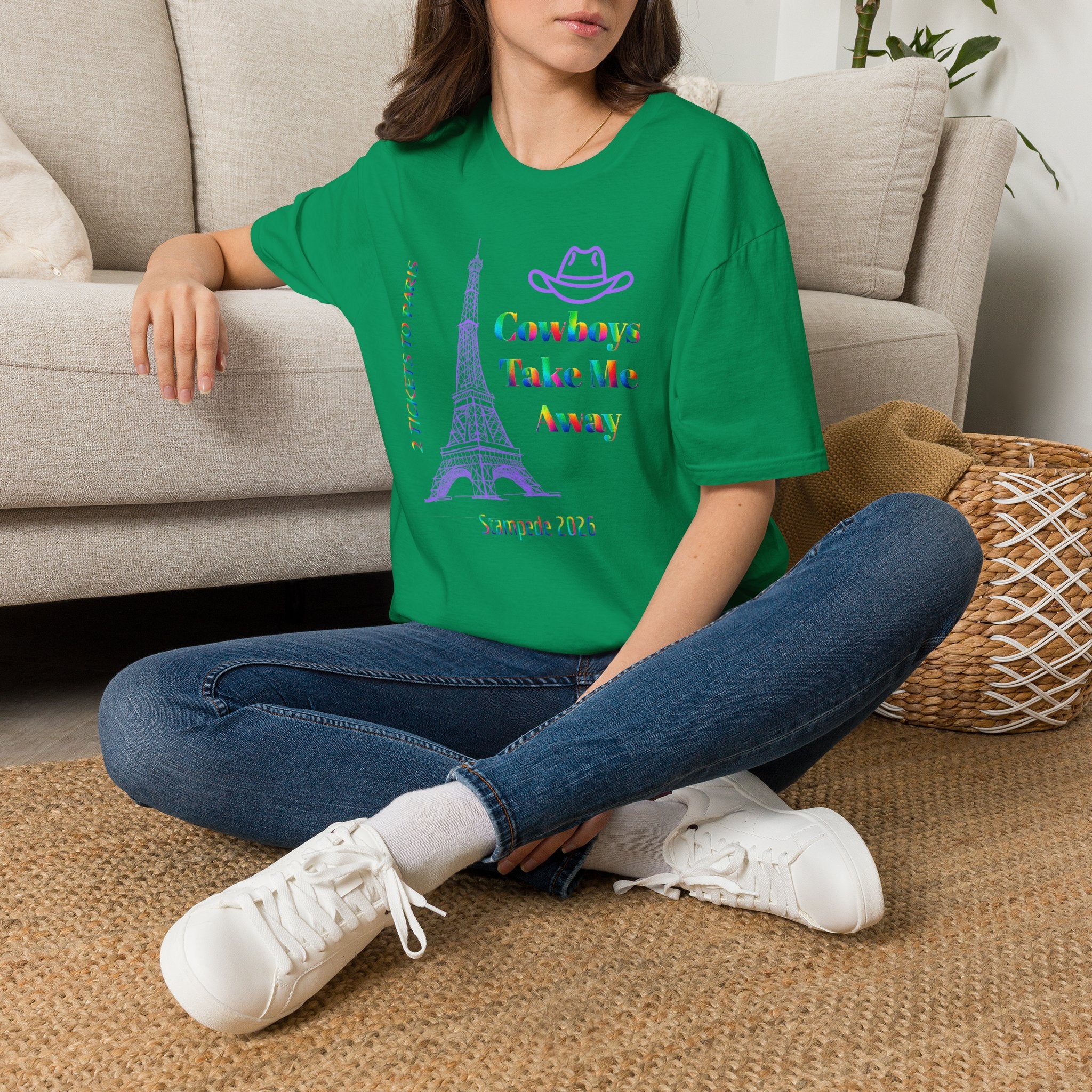 Stampede Pride | Rainbow Tee | Cowboys Take Me Away T‑Shirt — Eiffel Tower