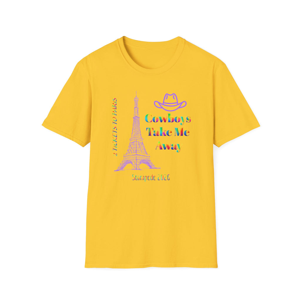 Stampede Pride | Rainbow Tee | Cowboys Take Me Away T‑Shirt — Eiffel Tower