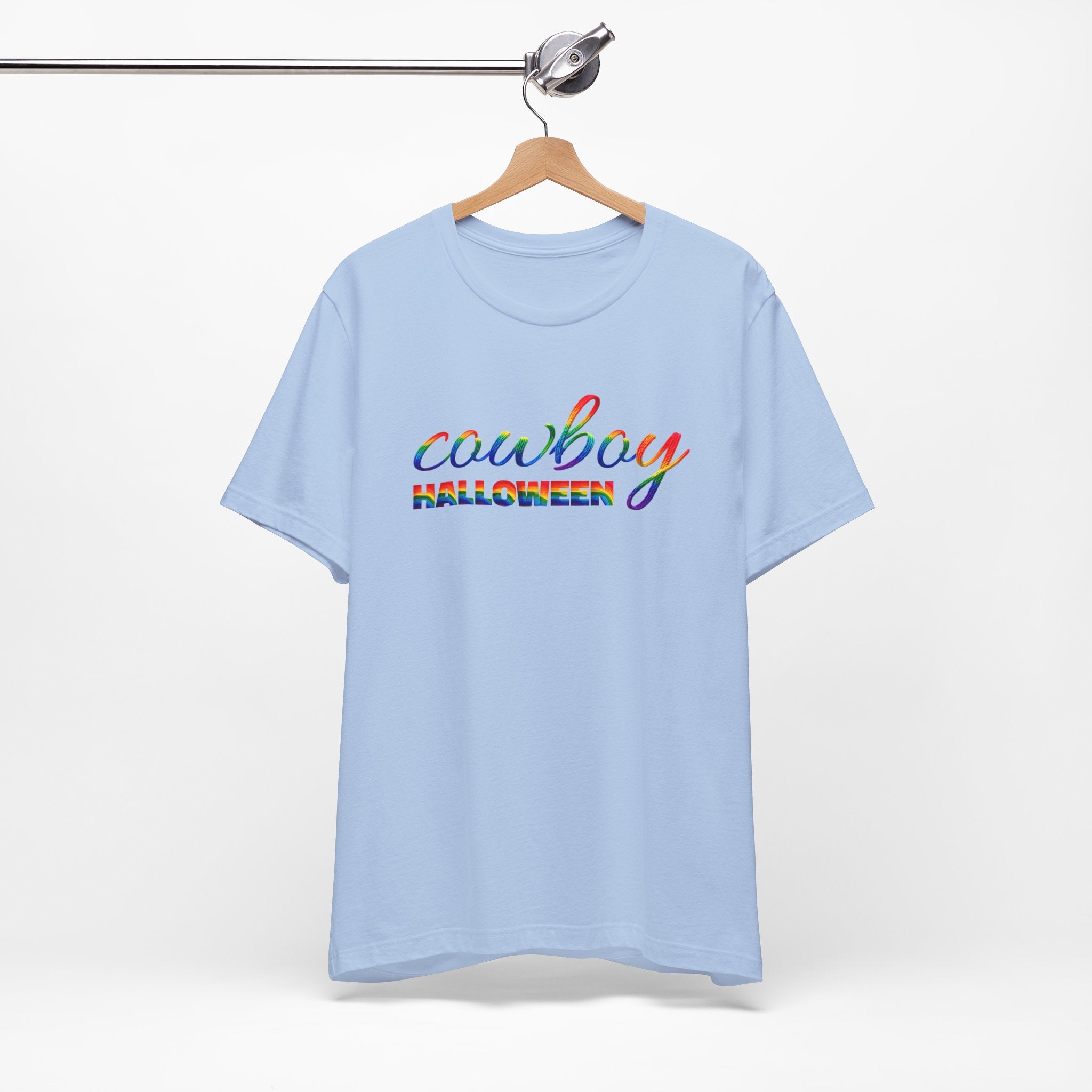 Cowboy Halloween Rainbow T‑Shirt — Colorful Script Western Halloween Tee