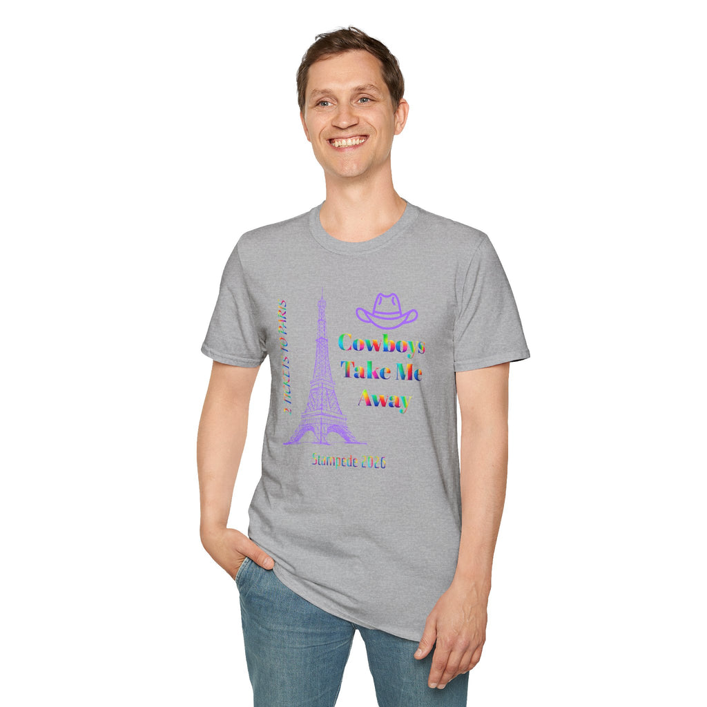 Stampede Pride | Rainbow Tee | Cowboys Take Me Away T‑Shirt — Eiffel Tower