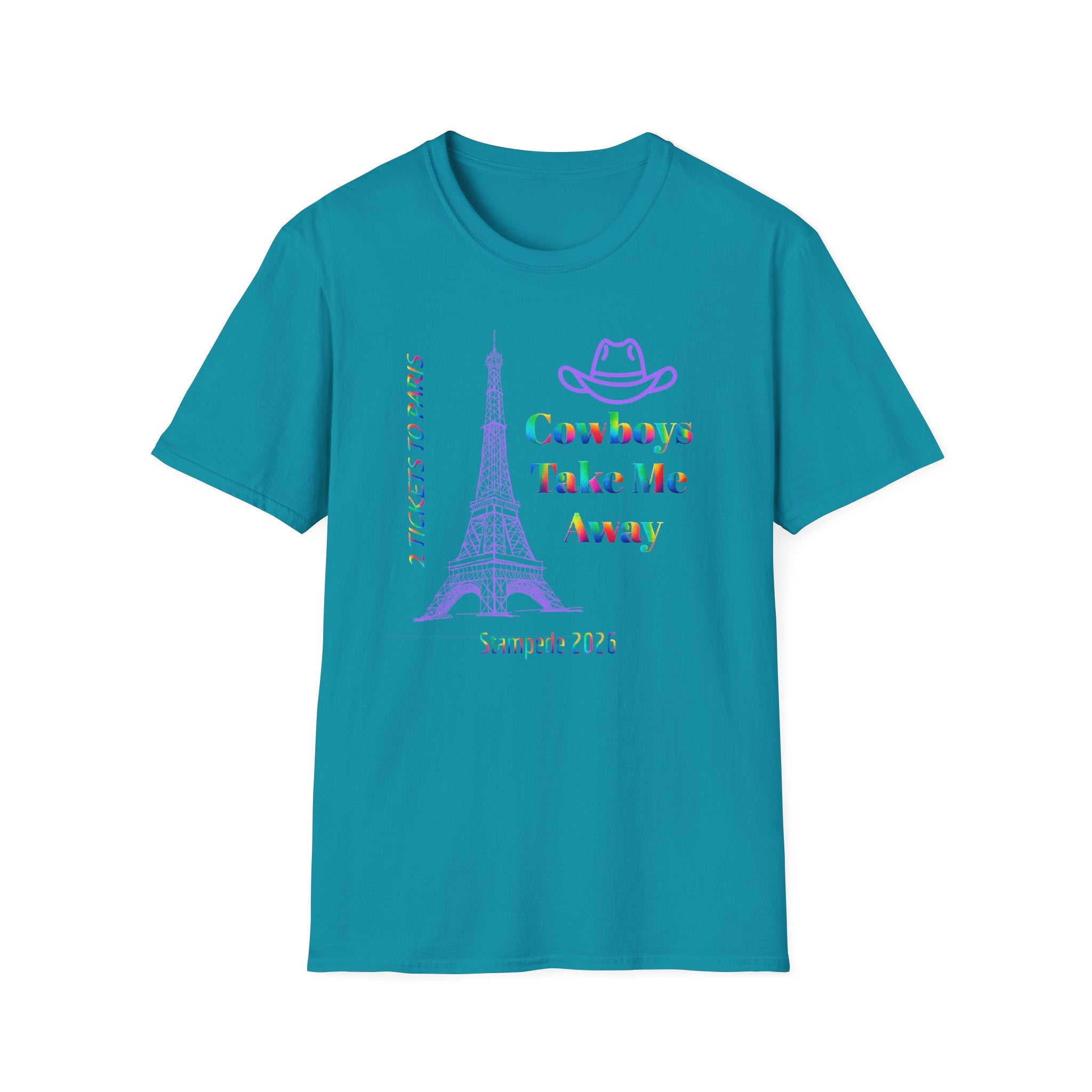 Stampede Pride | Rainbow Tee | Cowboys Take Me Away T‑Shirt — Eiffel Tower