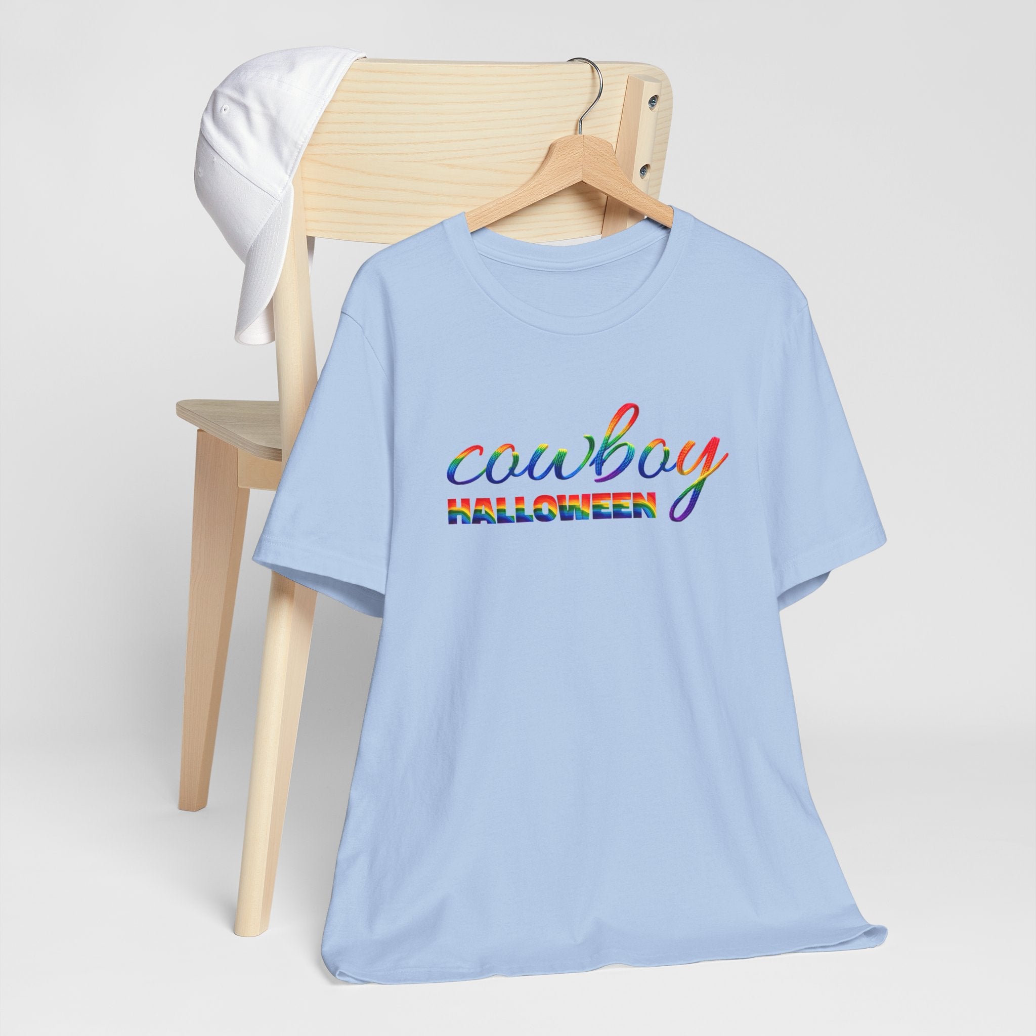Cowboy Halloween Rainbow T‑Shirt — Colorful Script Western Halloween Tee