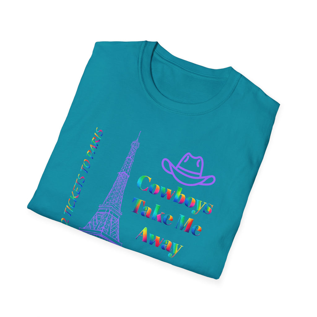 Stampede Pride | Rainbow Tee | Cowboys Take Me Away T‑Shirt — Eiffel Tower
