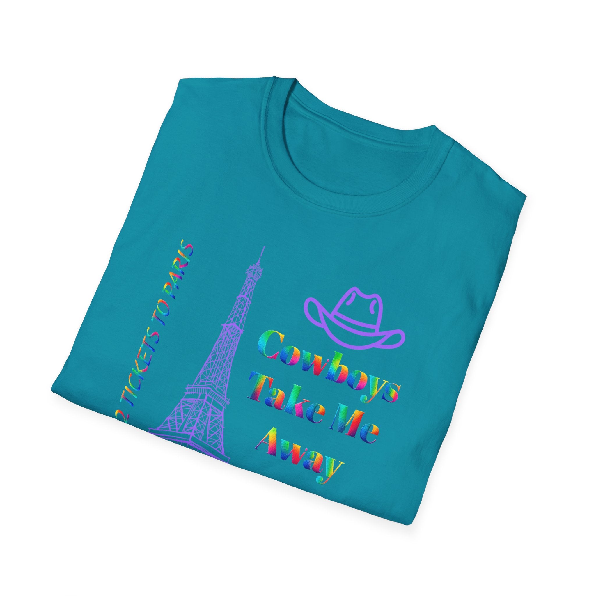 Stampede Pride | Rainbow Tee | Cowboys Take Me Away T‑Shirt — Eiffel Tower