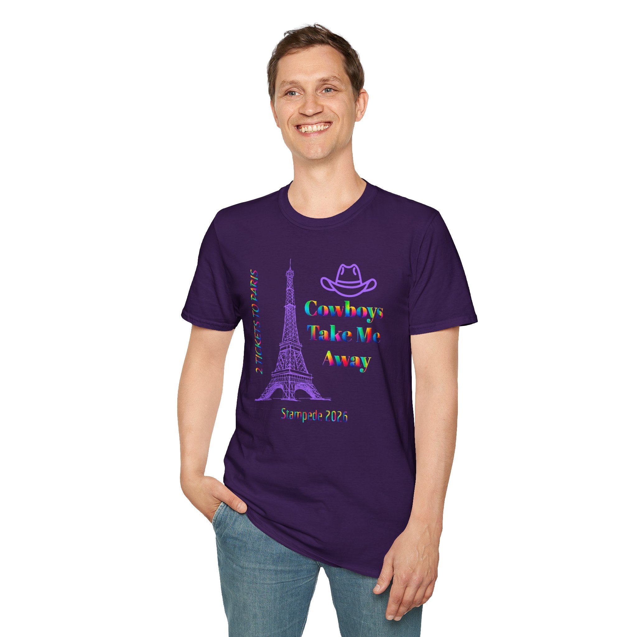 Stampede Pride | Rainbow Tee | Cowboys Take Me Away T‑Shirt — Eiffel Tower