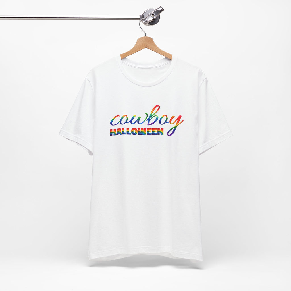Cowboy Halloween Rainbow T‑Shirt — Colorful Script Western Halloween Tee