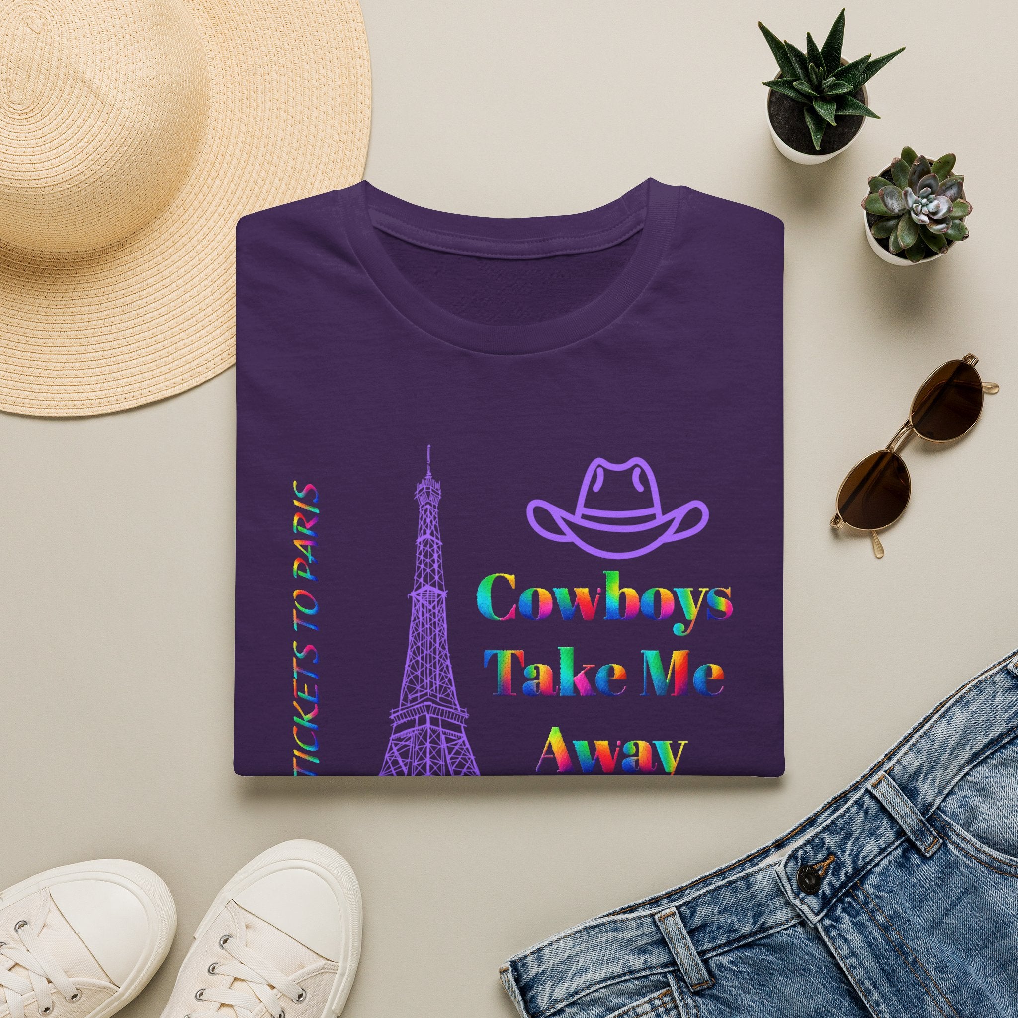 Stampede Pride | Rainbow Tee | Cowboys Take Me Away T‑Shirt — Eiffel Tower