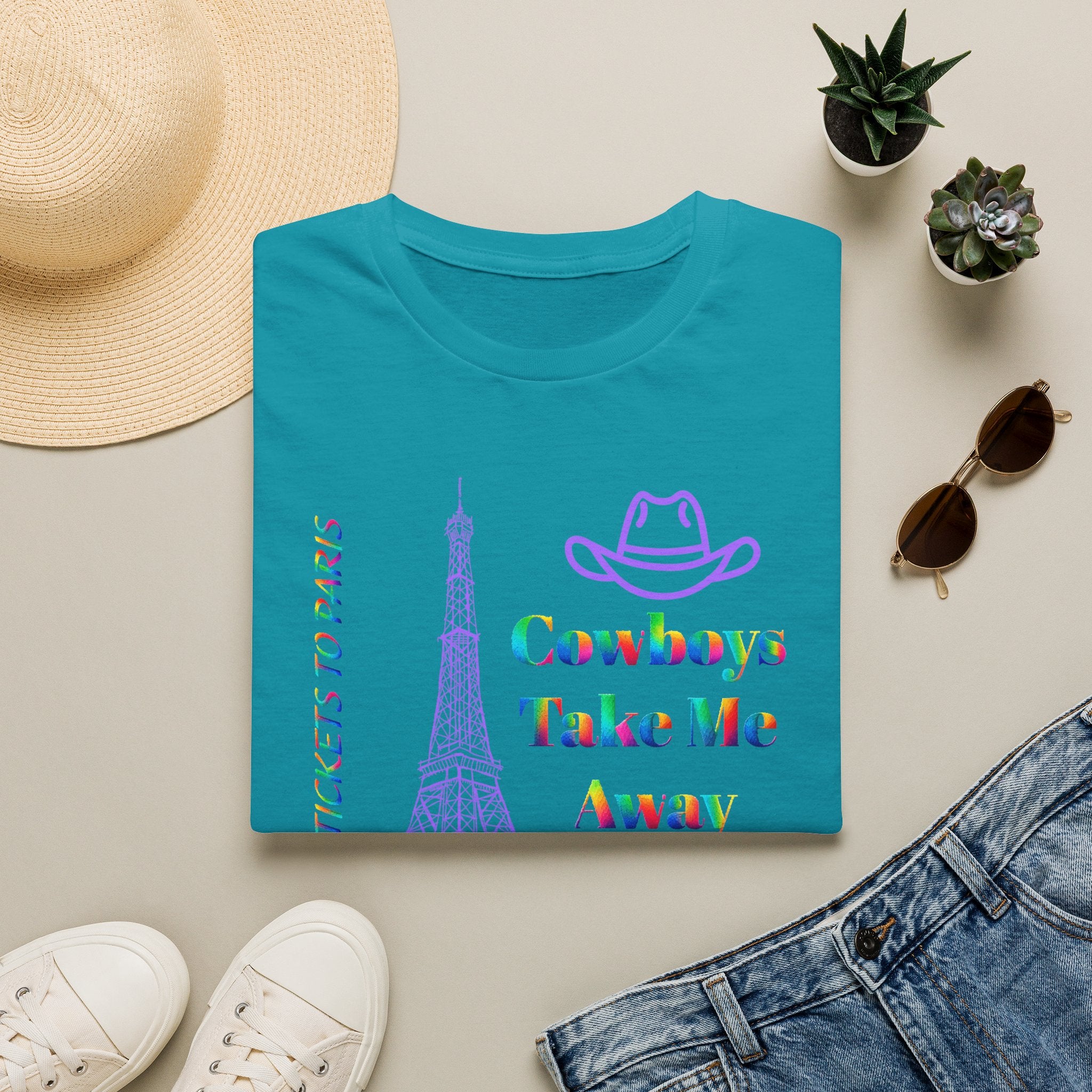 Stampede Pride | Rainbow Tee | Cowboys Take Me Away T‑Shirt — Eiffel Tower