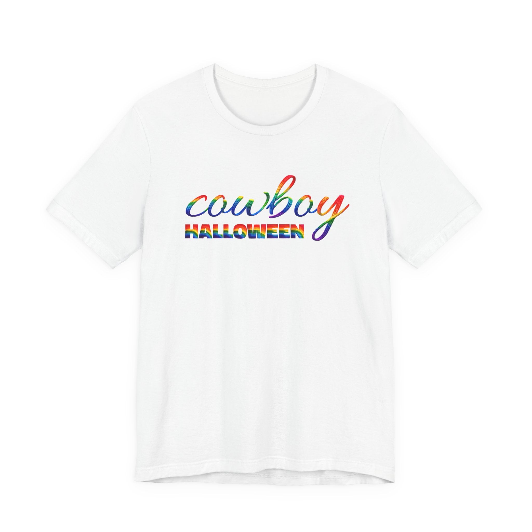 Cowboy Halloween Rainbow T‑Shirt — Colorful Script Western Halloween Tee