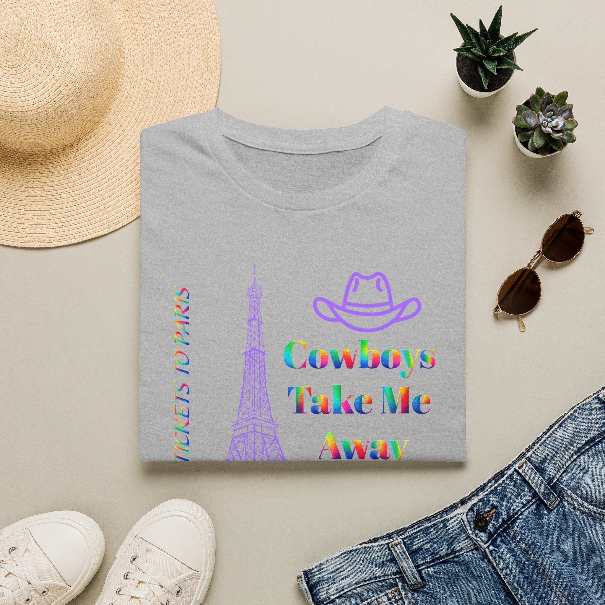 Stampede Pride | Rainbow Tee | Cowboys Take Me Away T‑Shirt — Eiffel Tower