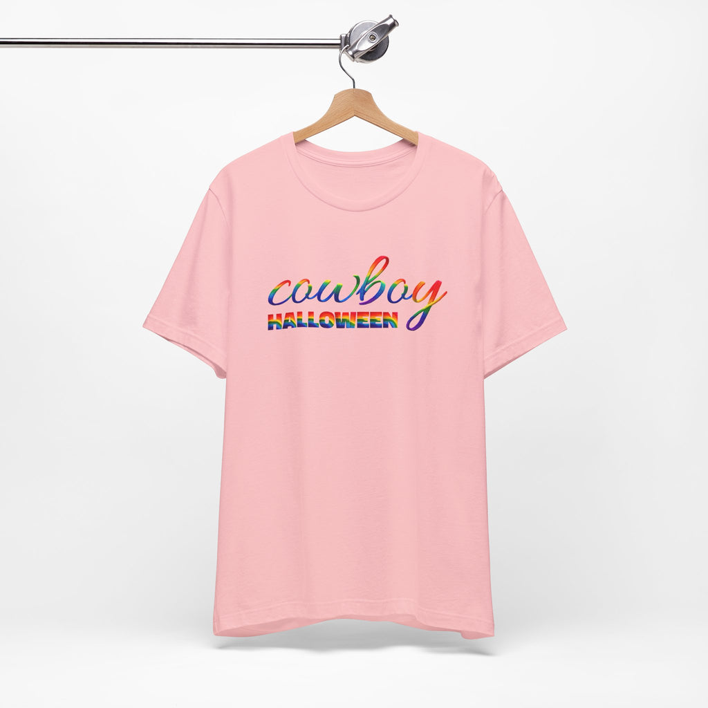 Cowboy Halloween Rainbow T‑Shirt — Colorful Script Western Halloween Tee