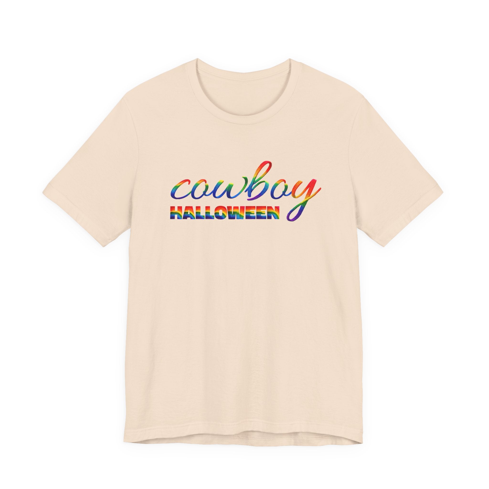 Cowboy Halloween Rainbow T‑Shirt — Colorful Script Western Halloween Tee
