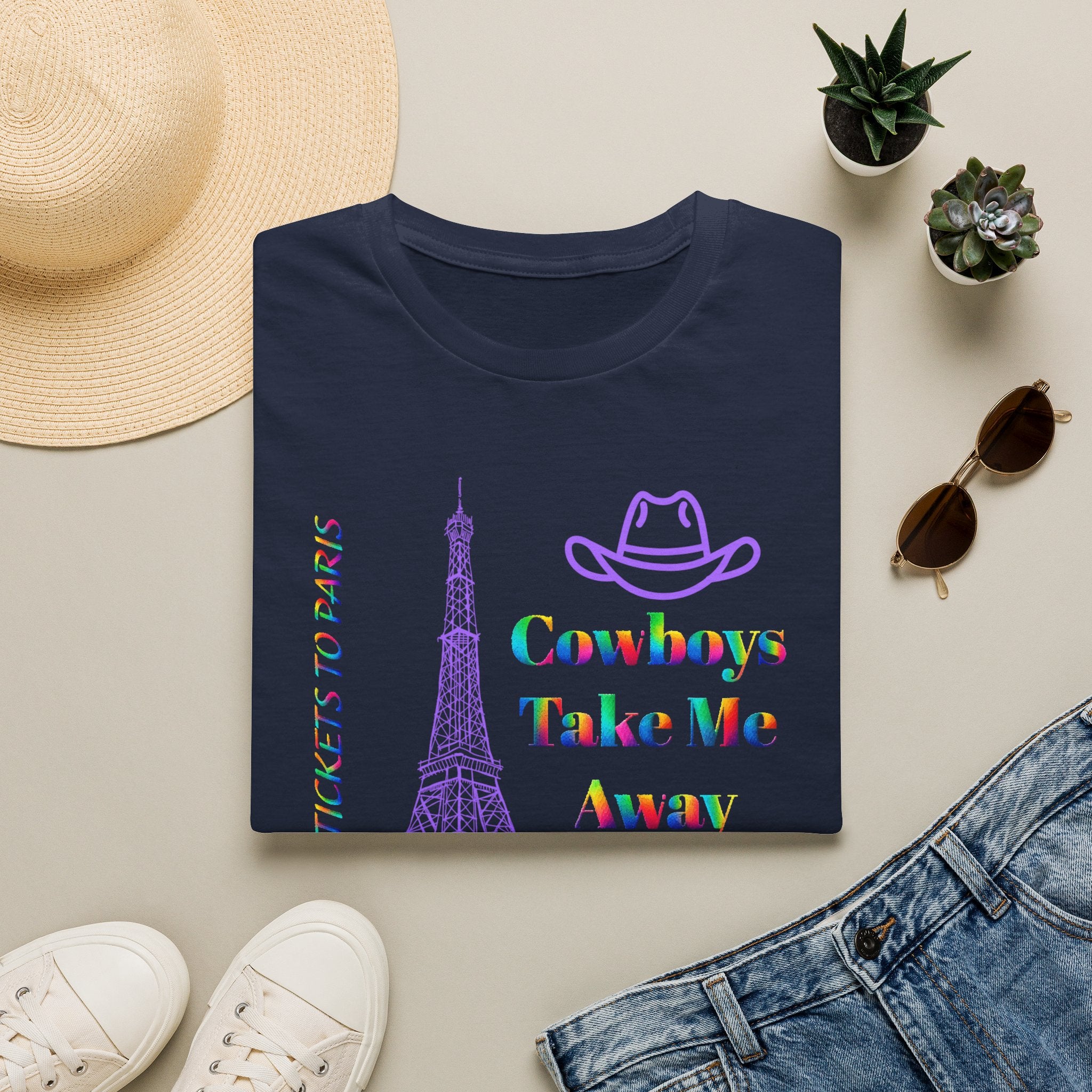 Stampede Pride | Rainbow Tee | Cowboys Take Me Away T‑Shirt — Eiffel Tower