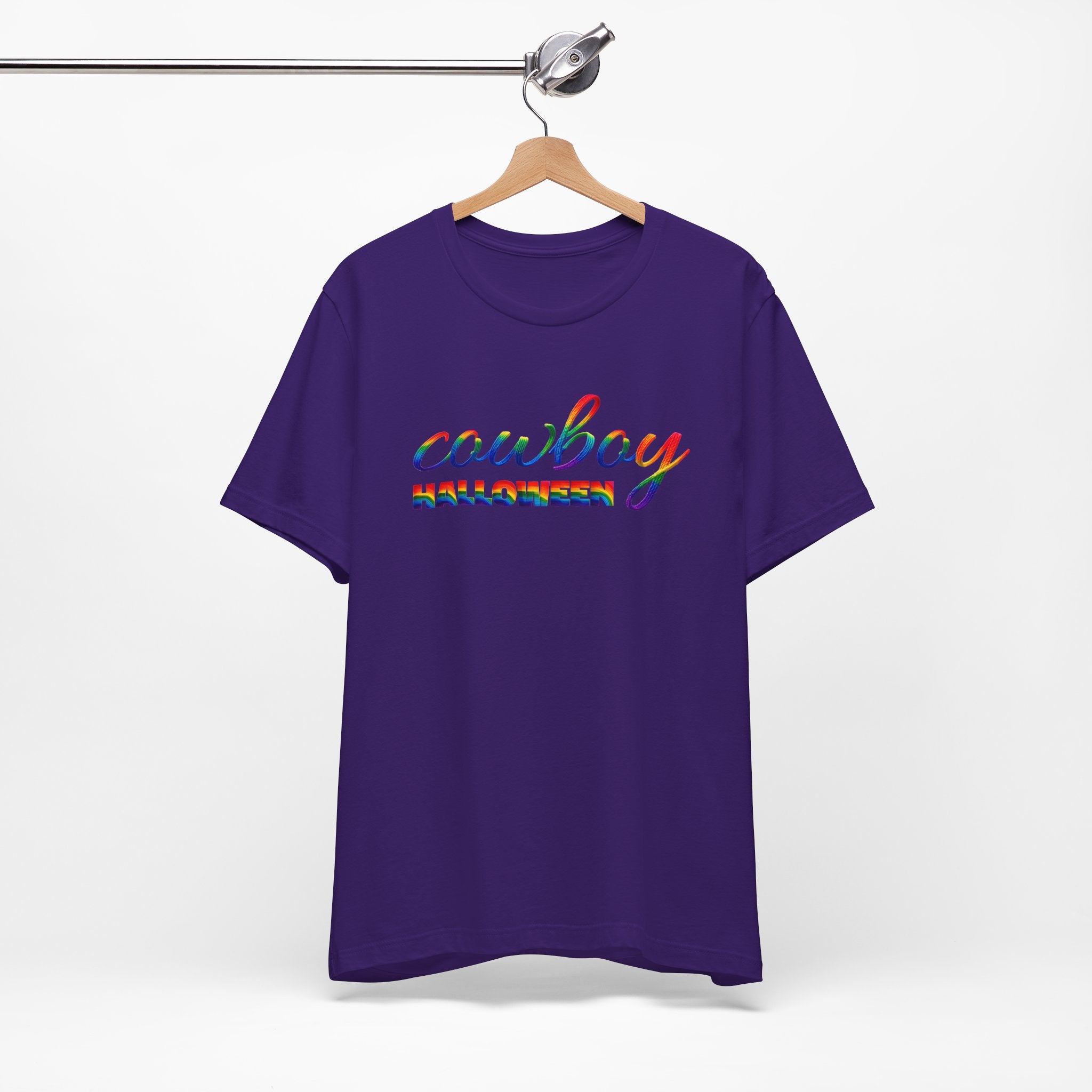 Cowboy Halloween Rainbow T‑Shirt — Colorful Script Western Halloween Tee