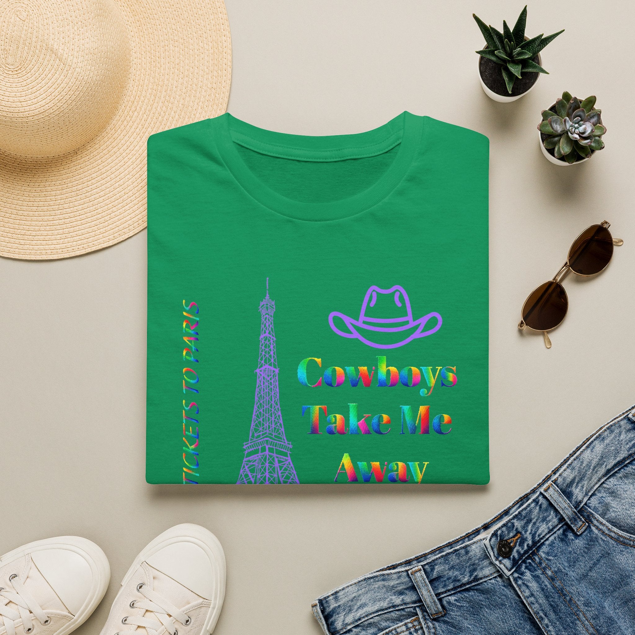 Stampede Pride | Rainbow Tee | Cowboys Take Me Away T‑Shirt — Eiffel Tower