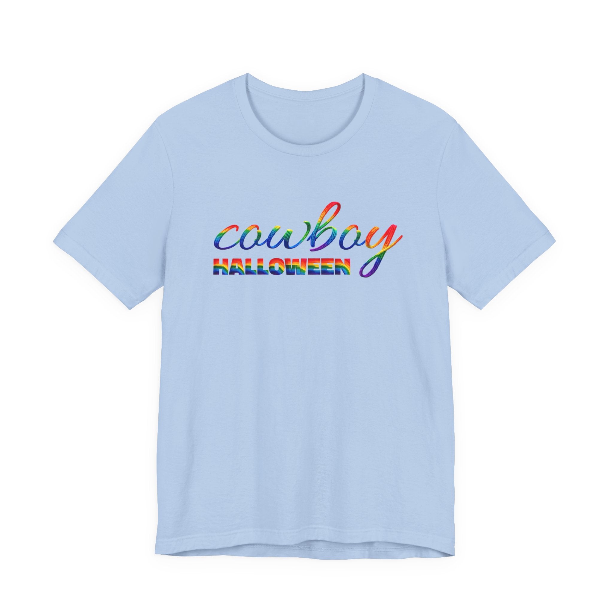 Cowboy Halloween Rainbow T‑Shirt — Colorful Script Western Halloween Tee