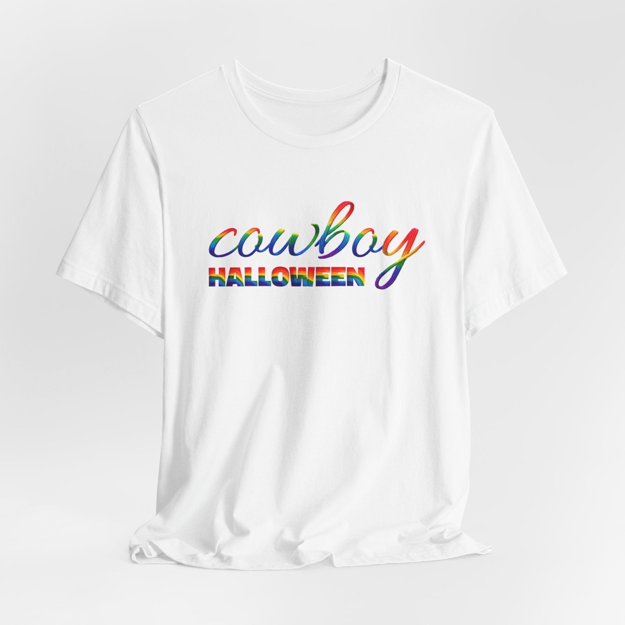 Cowboy Halloween Rainbow T‑Shirt — Colorful Script Western Halloween Tee
