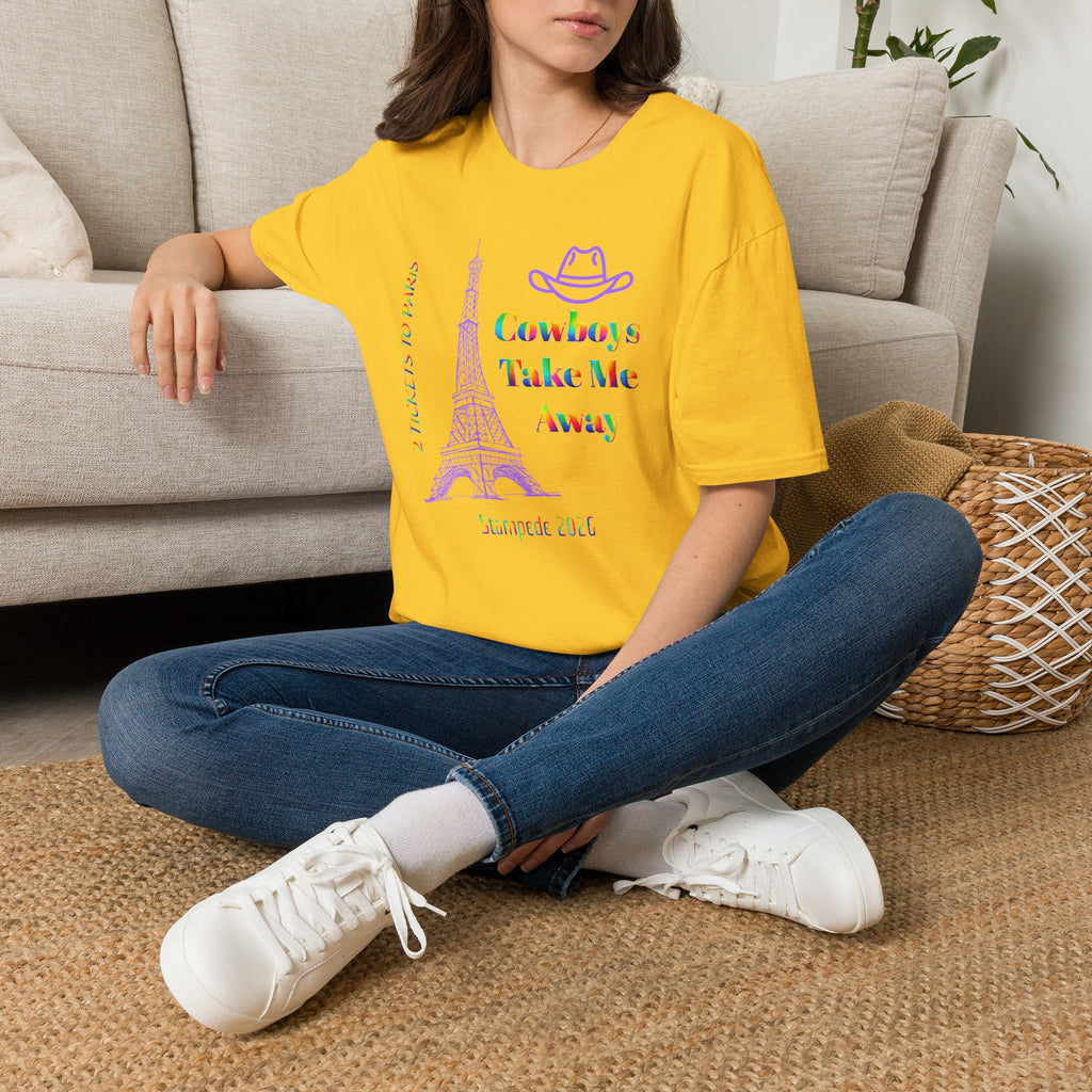 Stampede Pride | Rainbow Tee | Cowboys Take Me Away T‑Shirt — Eiffel Tower