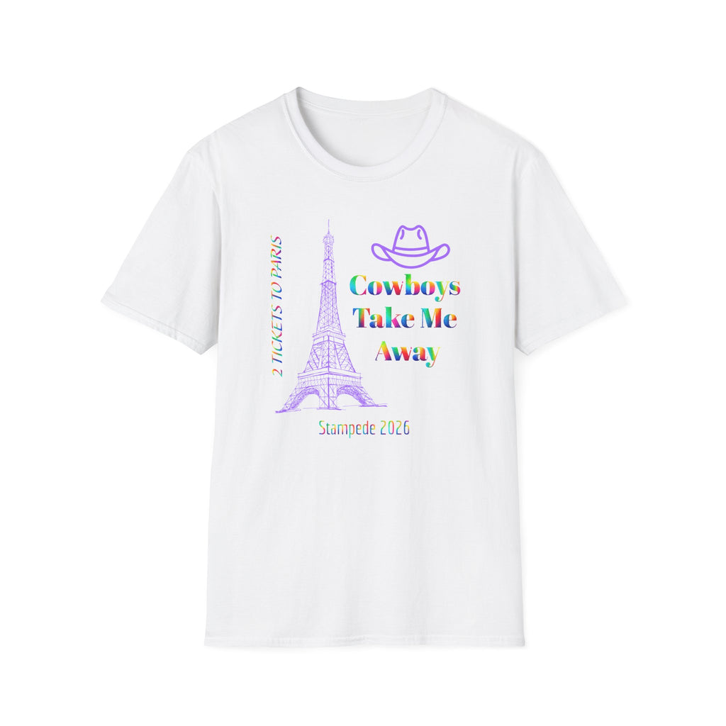 Stampede Pride | Rainbow Tee | Cowboys Take Me Away T‑Shirt — Eiffel Tower