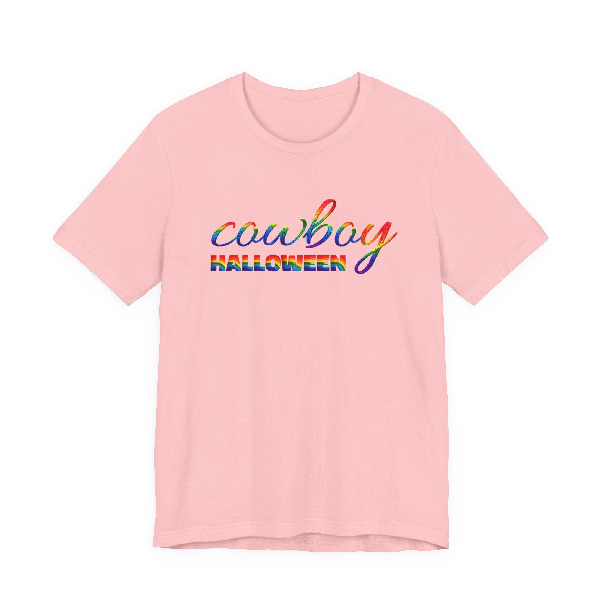 Cowboy Halloween Rainbow T‑Shirt — Colorful Script Western Halloween Tee