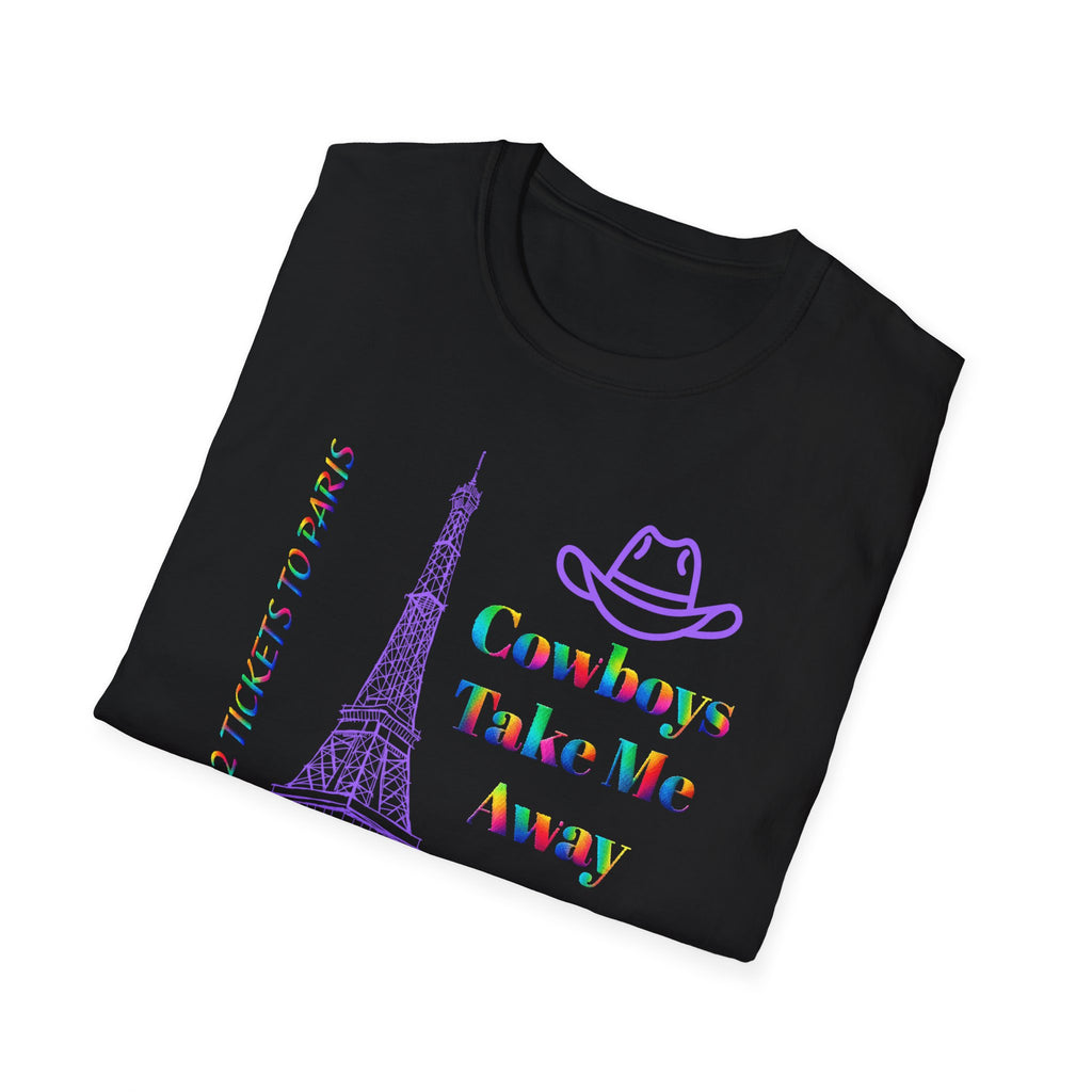 Stampede Pride | Rainbow Tee | Cowboys Take Me Away T‑Shirt — Eiffel Tower