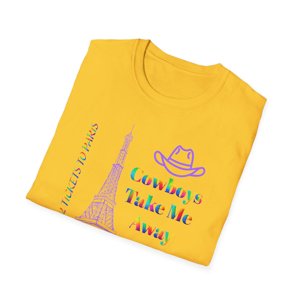Stampede Pride | Rainbow Tee | Cowboys Take Me Away T‑Shirt — Eiffel Tower
