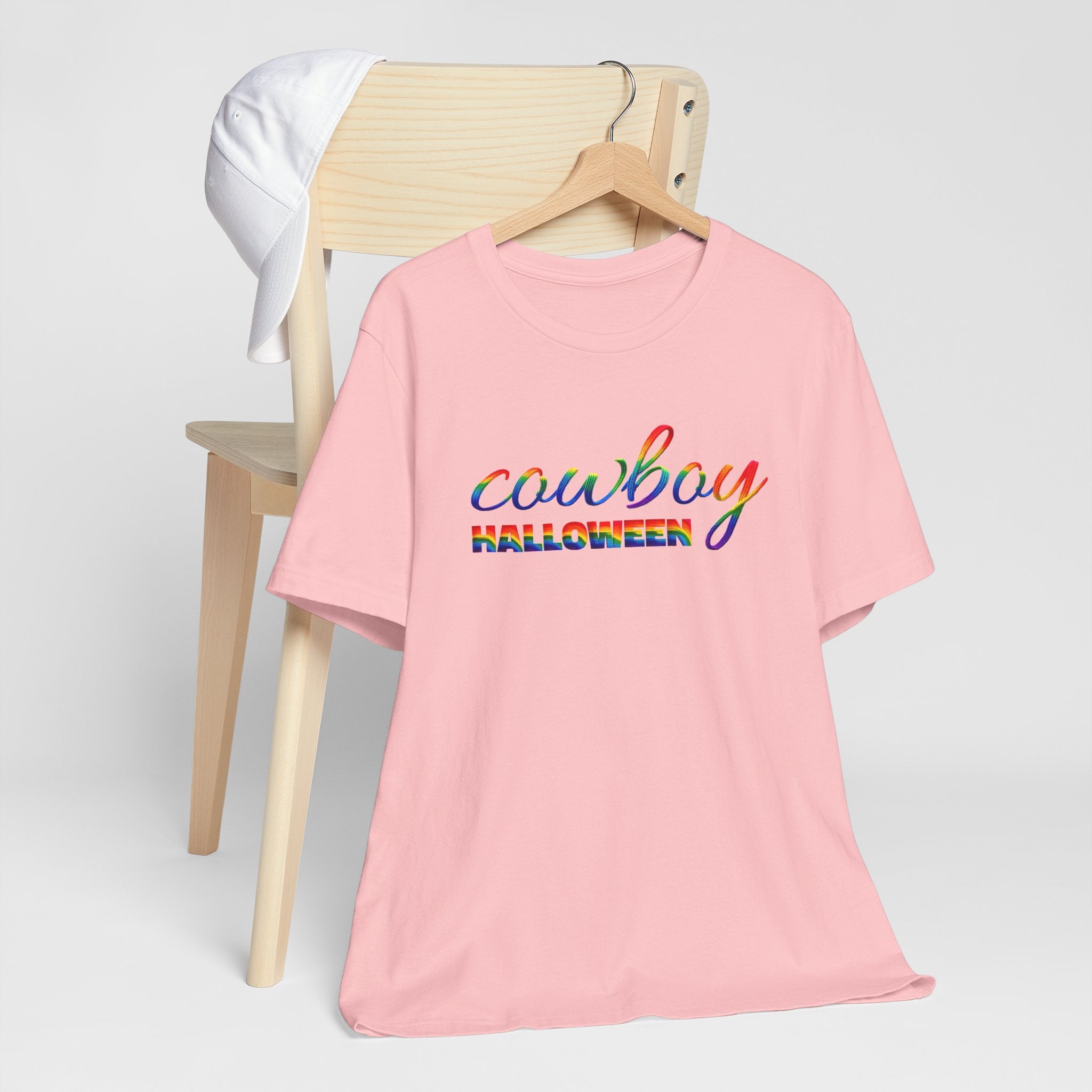 Cowboy Halloween Rainbow T‑Shirt — Colorful Script Western Halloween Tee