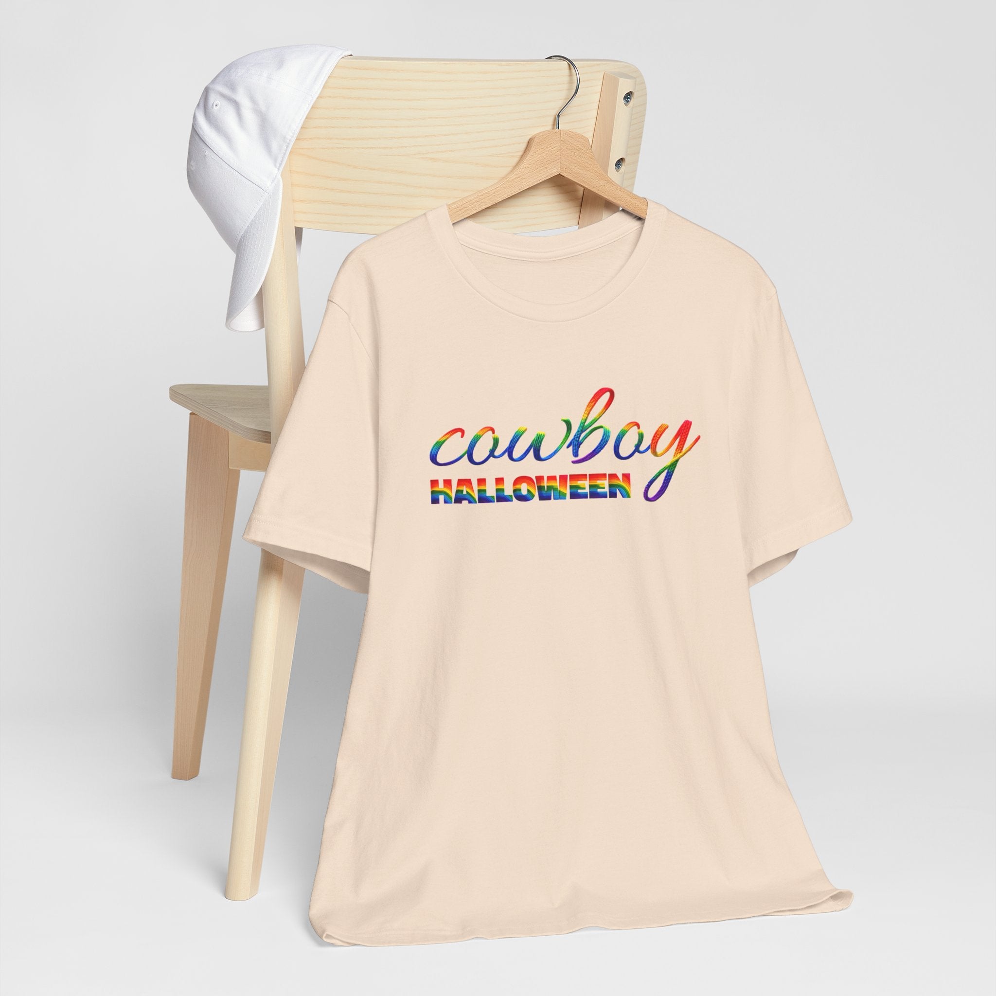 Cowboy Halloween Rainbow T‑Shirt — Colorful Script Western Halloween Tee